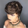 HOTKIS Pixie Cut Wig Human Hair Natural Wavy Short Wigs Human Hair with Layered Cut Pixie Wig Short Human Hair Wigs for Black Women Highlight Brown Pixie Wigs F4/27#