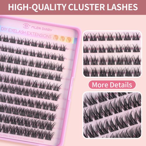MLEN DIARY Lash Cluster DIY Eyelash Extensions 100 Clusters Lashes 10-16mm D Curl Mega Wispy Volume Individual Lashes Eyelash Clusters Extensions DIY at Home