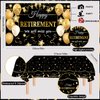 Yancan Happy Retirement Party Decorations Kit for Men Women, Black Gold Farewell Party Supplies Include Backdrop Tablecloth Cupcake Toppers Balloons Garland Arch Kit