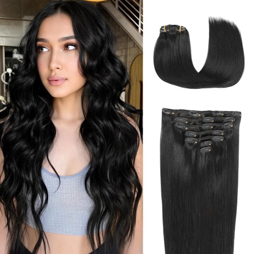 Clip in Hair Extensions Real Human Hair, 16 Inch 120g 7pcs Seamless Clip in Hair Extensions Real Human Hair Clip ins, Remy Human Hair Extensions Invisible Double Weft Natural Straight Hair Black Women