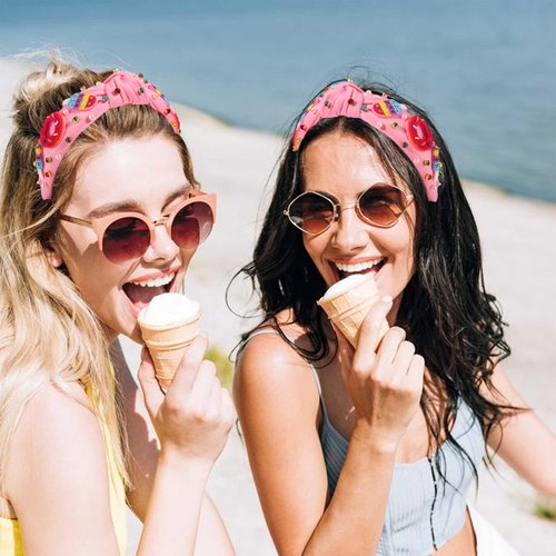 YAHPERN Ice Cream Headbands Summer Headband for Women Colorful Beaded Sweet Donut Headband Embellished Rhinestone Crystal Knotted Headband Summer Beach Accessories Holiday Party Gifts
