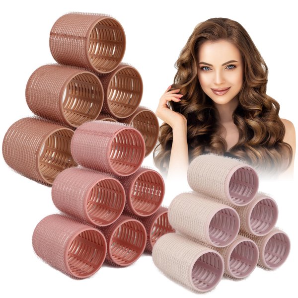 xnicx 18pcs Ceramic Ionic Thermal Hair Rollers,Self-Grip Hair Roller Set Hair Curlers,Rollers Hair Curlers to Sleep In for Hair Blowout Look,Salon Quality for Long Short Hair(Brown Pink White)