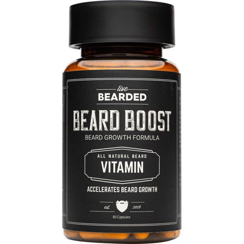 Live Bearded: Beard Boost - Beard Hair Growth Multivitamins with Biotin 10,000mcg, Vitamin C, Vitamin E and Zinc - 30-Day Supply - Thick, Strong, Full Beard Growth Support - Made in the USA