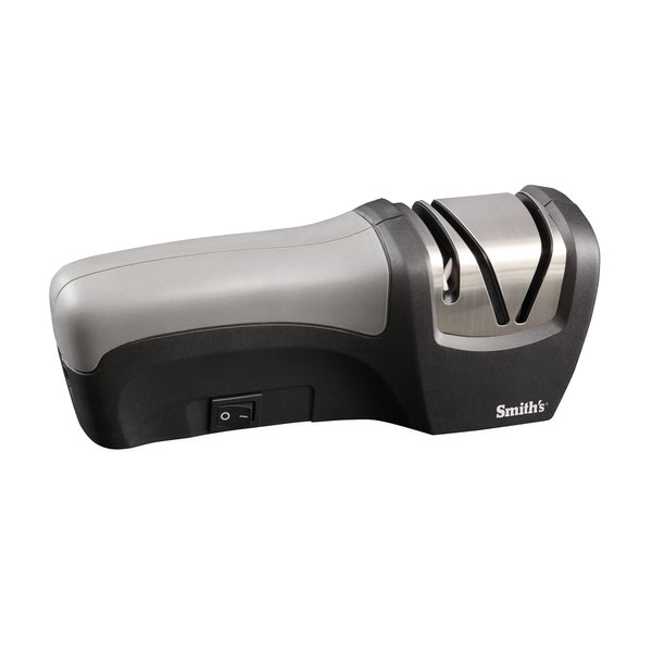 Smith’s 50029 Compact Electric Knife Sharpener | Stainless | Kitchen Knife 2 Stage Sharpener | Electric & Manual | Blade Guide | Quick Sharpening & Polishing | Straight Edge Blades | Handheld 120 V
