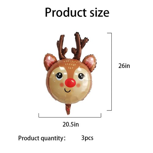 Reindeer Balloons Christmas Balloons Reindeer Head Foil Balloons for Christmas-Themed Party Birthday Party Supplies Decorations Party Decorations Balloons Party Sets-3pcs