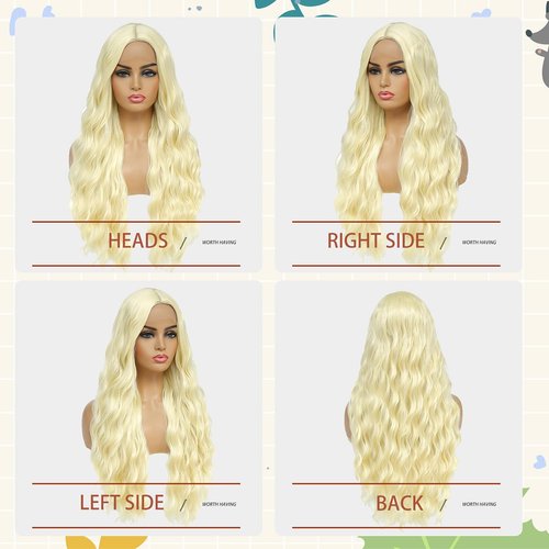 Abellee Synthetic Lace Front Wig 26 Inch, Long Black Wig for Women, Glueless Lace Front Wigs Middle Part Body Wave Wig for Girls (26", Natural Black)
