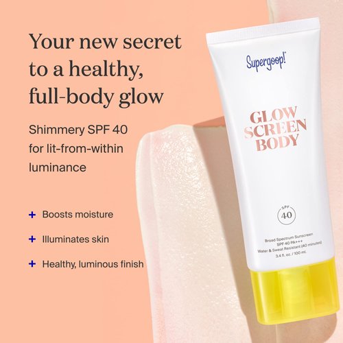 Supergoop! Glowscreen Body SPF 40 PA+++, 3.4 fl oz - Pack of 2 - Body Lotion + Broad Spectrum Sunscreen with Subtle Shimmer - Adds Instant Glow & Hydration - Contains White Stargrass & Coconut Alkanes