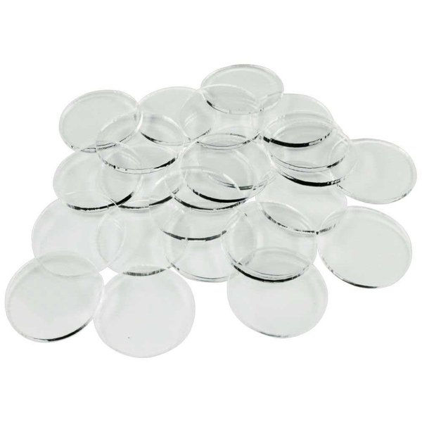LITKO Clear Round Miniature Bases | 1.5mm Thick | Circular Figure Stands for Wargaming Boardgaming and Collectible Figures (25 Count Pack, 25mm)
