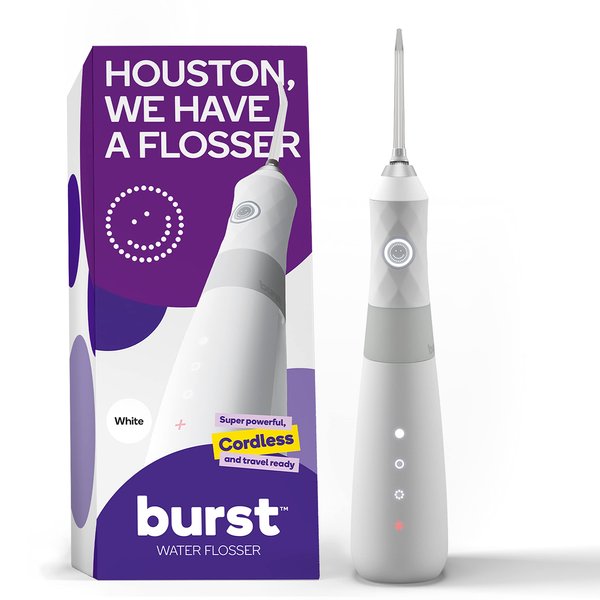 BURST Water Flosser – Electric Cordless Water Floss – 3 Modes, Waterproof – Portable for Travel with Travel Bag - Refillable Water Picks for Teeth Cleaning and Braces, Plaque Removal – White