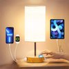KPQ 【Upgraded】 Bedside Lamp Touch Control Table Lamp with USB A+C Charging Ports & AC Outlet 3-Way Dimmable Nightstand Lamp with Linen Fabric Shade for Bedroom Living Room(E26 Light Bulb Included)