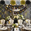 Black and Gold Happy New Year Banner with Bunting Swirl Streamers and Pom Poms for New Years Eve Party Supplies 2025 Happy New Year Decorations