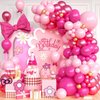 Hot Pink Balloon Arch Kit, Metallic Baby Pink Silver Balloons for Kid Girl Princess Cartoon Anime Theme Birthday Cute Cat Party Decorations Baby Shower Engagement Wedding Valentines Day Party Supplies