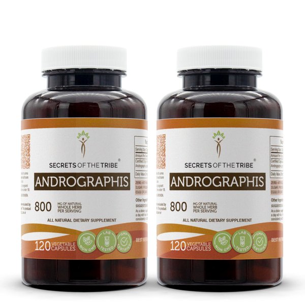 Secrets of the Tribe Andrographis 120 Capsules(2 pcs.), 800 mg, Andrographis (Fah talai jone, Andrographis Paniculata) Dried Herb (2x120 Capsules)