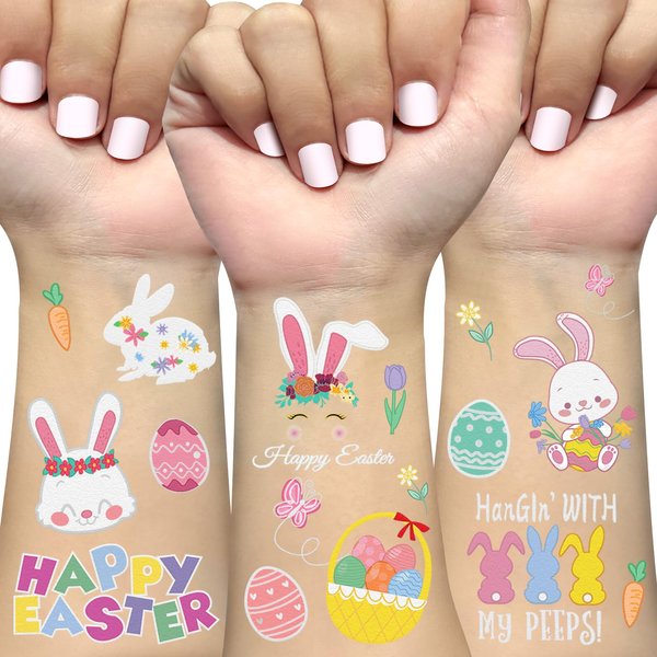 Ovasorve Easter Temporary Tattoos, 40 Glitter Styles Easter Bunny Decorations, Easter Egg Fillers, Easter Basket Stuffers, Easter Activities Toys for Kids Girls