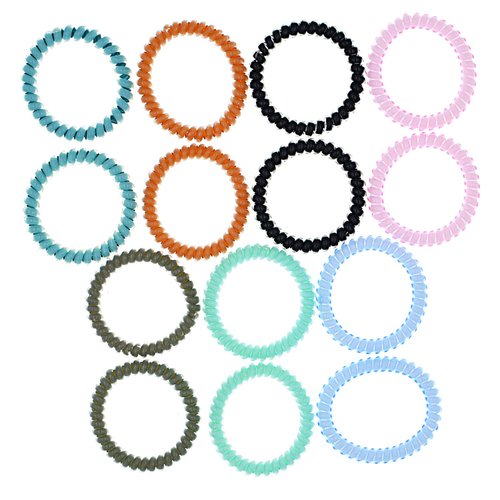 NELJIBEHU Candy Color 14 Pcs Spiral Hair Ties, Coil elastics Hair Ties, Multicolor Medium Spiral Hair Ties,Telephone Cord Plastic Hair Ties (7 Color)