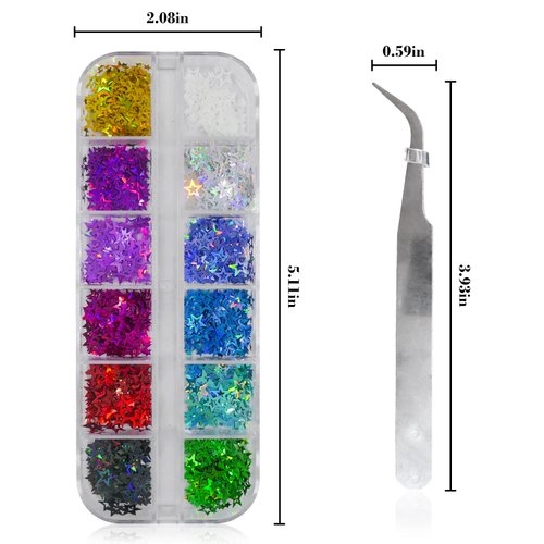 LoveOurHome 4 Boxes Iirdescent Aurora Nail Glitter Powder Hographic Star Heart Flower Nails Flakes Confetti Sequins Manicure Accessories for Resin Crafts Makeup Nails