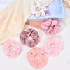 Yonchic 7-Piece Elastic Hair Ties, Silk Satin Velvet Scrunchies, Cute Hair Bands No Damage for Thick Hair, Ponytail Holders for Women Girls, Rubber Bands Hair Accessories (Pink)