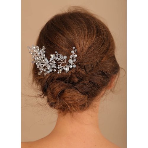 Denifery 3PCS Bride Wedding Blue Hair Pins Silver Crystal Hair Clips Rhinestone Bridal Headpieces Crystal Hair Accessories for Women and Girls (Light Blue)