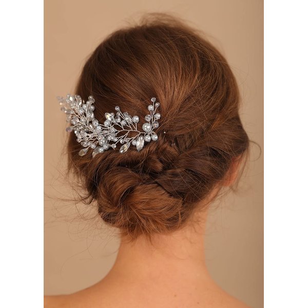 Denifery 3PCS Bride Wedding Blue Hair Pins Silver Crystal Hair Clips Rhinestone Bridal Headpieces Crystal Hair Accessories for Women and Girls (Light Blue)