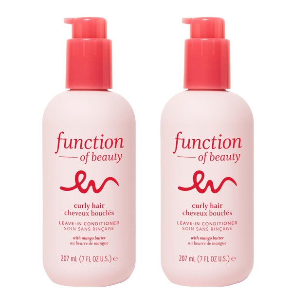 FUNCTION OF BEAUTY Curly Hair Leave In Conditioner Base, 7 oz Each (2-Pack) - Sulfate Free Conditioner with Mango Butter Hydrates, De-Frizzes and Defines Curls