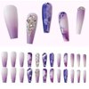 24 Pcs Press on Nails Long, Violet Fake Purple Full Cover False Nails with Rhinestone Designs Extra Long Glue on Nails Acrylic Nails for Women and Girls