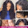 13x4 Water Wave Lace Front Wigs Human Hair 180% Density HD Transparent Lace Pre Plucked Wet and Wavy Lace Front Wig Glueless Wig Brazilian Deep Wave Wig Human Hair for Black Women 24 inch