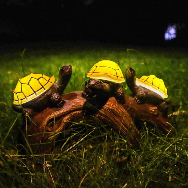 pearlstar Solar Outdoor Statues Turtle on Log Yard Decor Waterproof Figurine Light Garden Decorations Lawn Ornaments for Patio Backyard Gift for Mom Woman Grandma Lovers