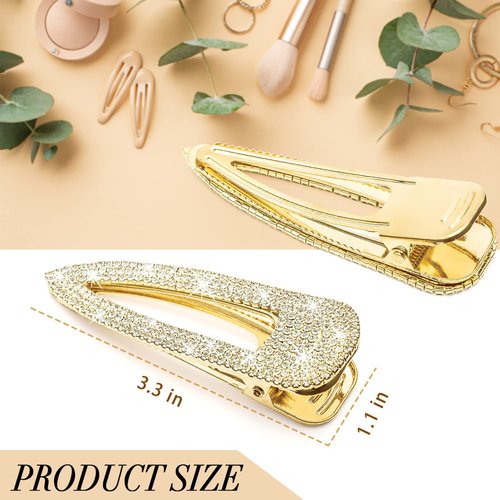 KANPRINCESS 2PCS 3.3Inch Rhinestones Hair Clips,Gold Hair Clips Barrettes, Rhinestones Hair Accessories for Women Girls Bridal,Wedding,Party,Prom(Gold)