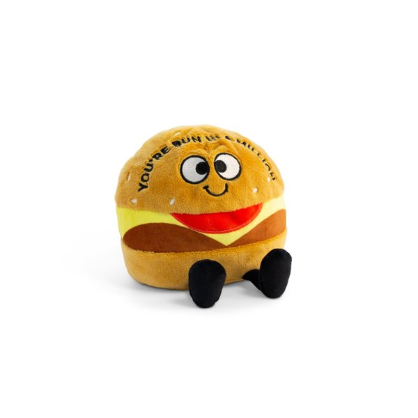Bun in a Million Burger Meme Plushie-Funny Pun Meme Gag Gift, White Elephant, Present, Great for Emotional Support, Fun Desk Accessory, Kids, Teens, Adults