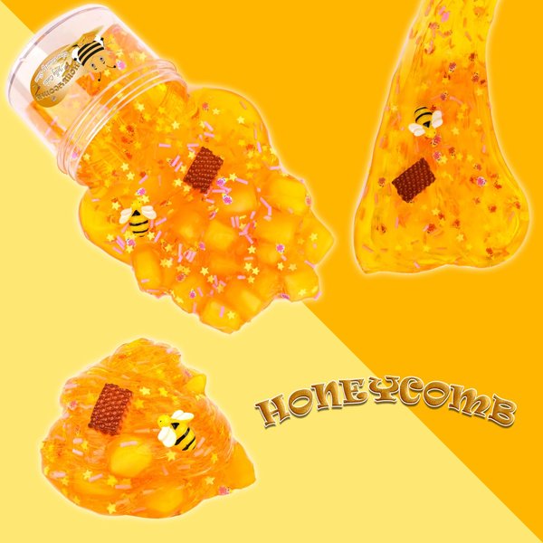 JAiiMen Slime Kit - 3 Pack Jelly Cube Clear Crunchy Slime with Avocado, Honeycomb and Lavender Bear Charms, Preppy and Aesthetic Stuff, Cute Stress Toys and Cool Birthday Gifts for Girls and Boys