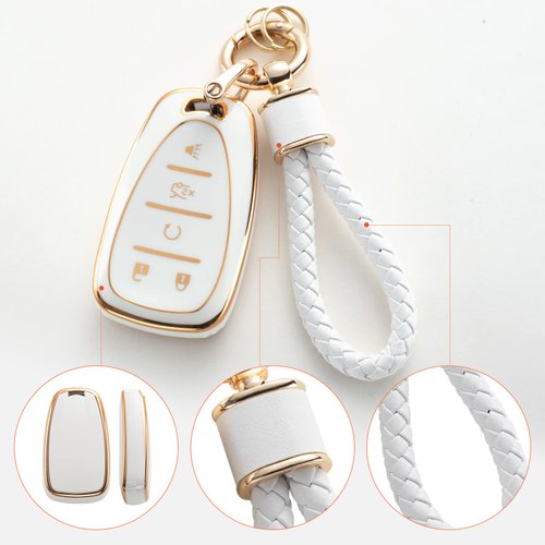 RUABIBAN for Chevy Key Fob Cover with Keychain, Soft TPU Key Case Protection Fit for Chevrolet Equinox Malibu Camaro Traverse