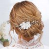 Jakawin Bride Flower Wedding Hair Piece Silver Pearl Hair Clip Rhinestone Crystal Headpiece Leaf Bridal Hair Accessories for Women FJ01 (1 Silver)