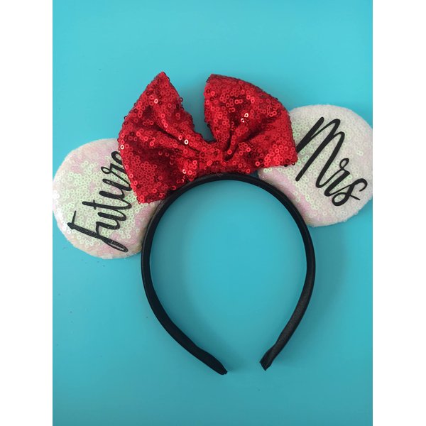 D-Pink Bride To Be Headband,Future Mrs mickey mouse ears headband Bridal Shower Wedding Bachelorette Hens Party Decorations, White