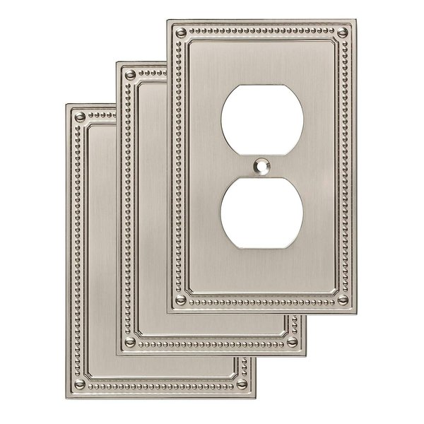 Franklin Brass Classic Beaded Wall Plate, Satin Nickel Single Duplex Outlet Cover, 3-Pack, W35059V-SN-C