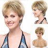 CINHOO Short Blonde Wigs for White Women Synthetic Pixie Cut Wig with Bangs,Short Hair Wigs for Women with Blonde Highlight Tousled Waves/Blended and Rooted Shades(Shades of Blonde, Silver and Brown)