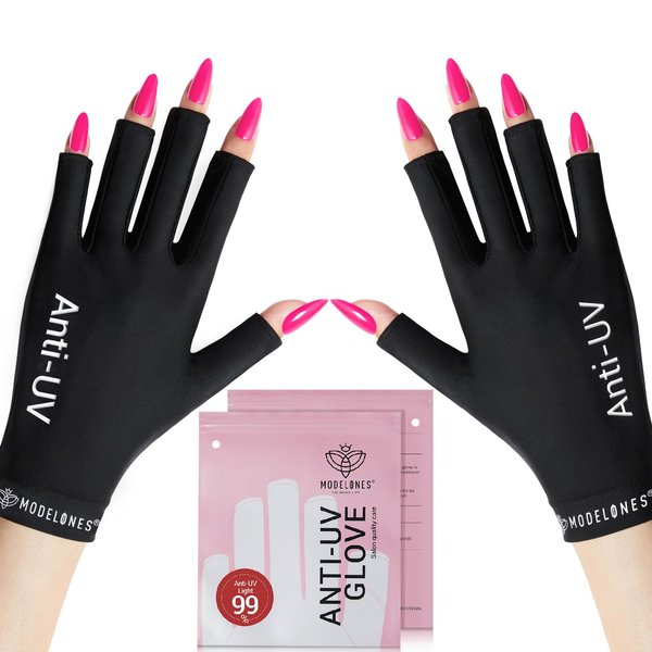 modelones UV Gloves for Nails, Professional UPF99+ UV Protection Gloves for Gel Manicures, Fingerless UV Light Gloves for Gel Nails, Anti UV Gloves for Gel Nail Lamp, Protect Your Skin from UV Harm
