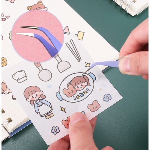 2 Pieces Sticker Tweezers, Cute Craft Tweezers for Stickers, Scrapbooking, Vinyl, Lashes, Electronics, Turquoise