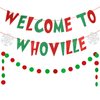 Red and Green Welcome to Whoville Banner, Grinches Christmas Decorations, Merry Grinchmas Banner for Fireplace Mantle Home, Xmas Birthday Party Decorations, Christmas Vacation Holiday Decoration