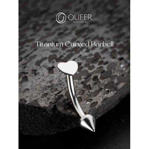 OUFER Rook Piercing Jewelry, G23 Solid Titanium Eyebrow Rings, Heart Vertical Labret Lip Jewelry, 16G Curved Barbells, Daith Rook Earrings for Women Men