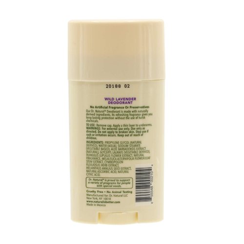 Dr. Natural Deodorant, Lavender, 3 oz - Natural Deodorant Stick for Men and Women - 24-Hour Odor Protection - Aluminum Free, Paraben-Free, Sulfate-Free - Does Not Stain Clothing