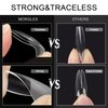 Almond Nail Tips, MORGLES 600PCS Pre-etched Full Cover Clear Almond Shaped Acrylic Nail Tips with Glues Nail Files for Nail Salon Home, 12 Sizes