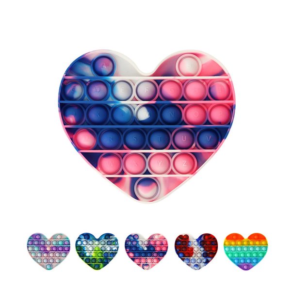 Pop Fidget Toys for Anxiety, Push Pop Pop Bubble Sensory Fidget Toy, Stress Reliever Toy (Heart Tie Dye - Pink Blue, 5.2x5.9x0.6in)
