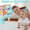 Baby Dino Musical Stuffed Animal Toys for 0-3-6-9-12 Months，Infant Dinosaur Tummy Time Toys with Crinkle Sound Paper,Teether，Textures & Rattles for Newborn Boys Girls Birthday Gifts，Blue
