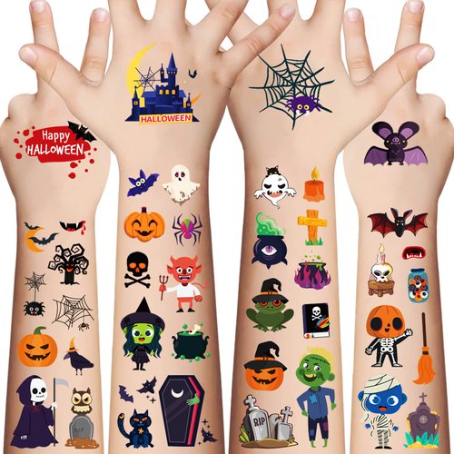 Halloween Temporary Tattoos for Kids - 360 Pieces Bulk Halloween Trick or Treat Fake Tattoos for Boys and Girls Halloween Prizes Assorted Goodies Party Favor for Kids Goody Bag Stuffers 20 Sheets