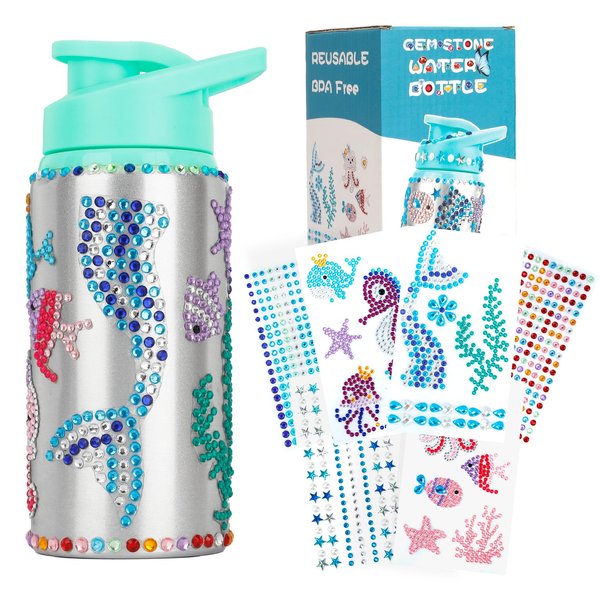 Gift for Kids, Decorate Your Own Water Bottle Kits for Girls Age 4-6-8-10-12, Mermaid Gem Stickers Crafts, Fun DIY Arts and Crafts Gifts Toys for Kids Birthday Valentines Christmas Stocking Stuffers