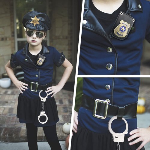 Police Badge Police Pretend Play Toy Set for Metal Handcuffs with Key American Flag Waving Lapel Pins Whistle Halloween NYPD Police Deputy Badge Dress Up Pretend Play Accessory Black