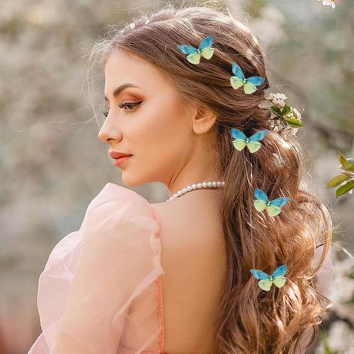 Bartosi Butterfly Hair Clips Green Butterfly Hair Barrettes Bride Wedding Hair Pins Bridal Hair Accessories for Women and Girls (Pack of 5)