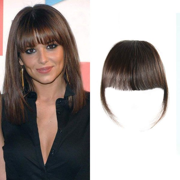 Shinon Clip in Bangs Dark Brown Human Hair Bang Fringe Hair Real Natural Bangs Fashion Clip in Hair Extension