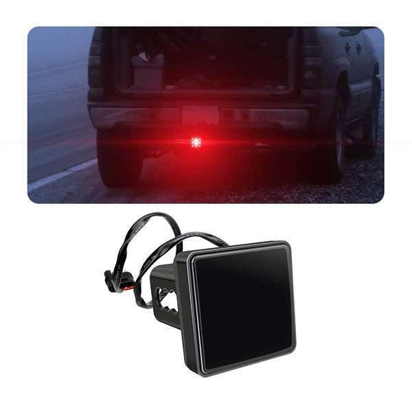 15 LED Red Lens Brake Light Trailer Hitch Cover, Universal Fit 2" Receiver, Super Bright Smoked Lens Square Tail Light, Car Exterior Accessories for Towing Truck SUV RV (Smoked Lens Red Light)