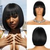 YYHR Short Bob Wig With Bangs 10" Light Yaki Straight Synthetic Hair Wigs Cut Short Black Bob Wigs With Bangs Daily Costume Wig Hair Replacement Wigs Heat Resistant (10 Inch,1B)